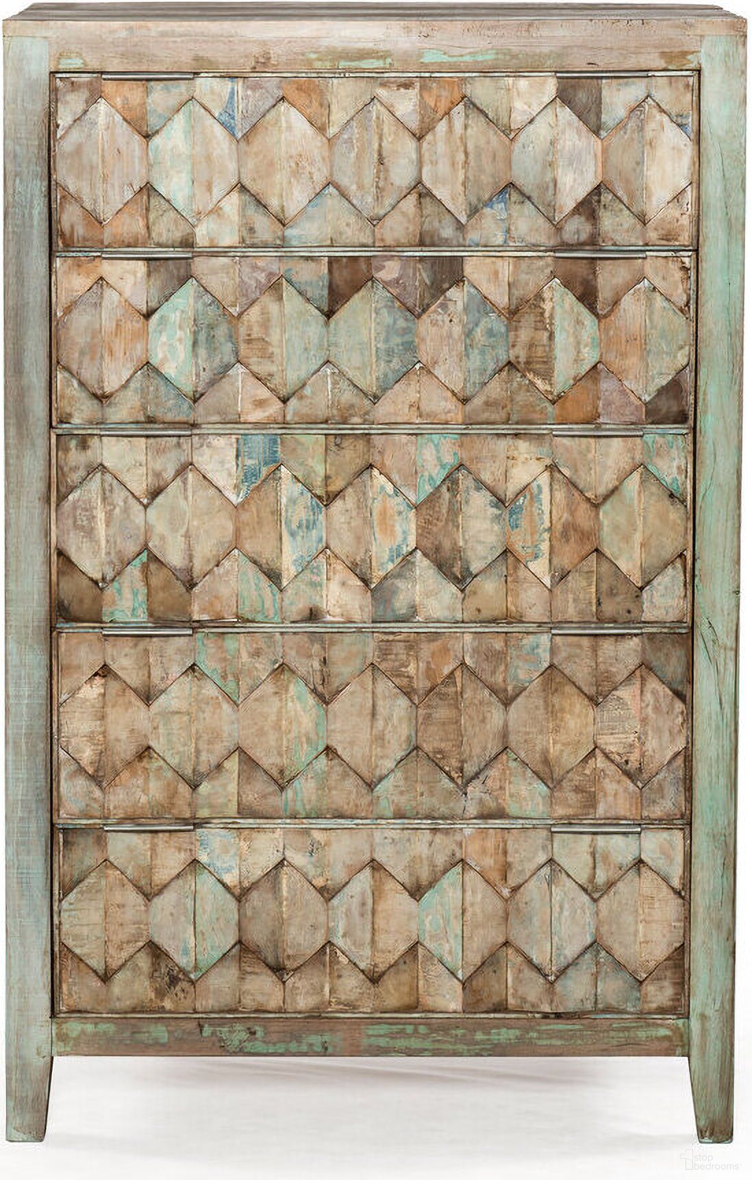 Cordoba Tall Chest with Reclaimed Wood In Vintage Teal