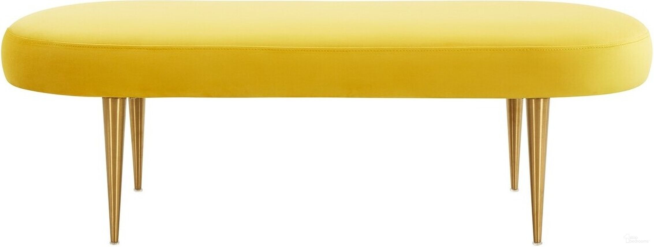 The appearance of Corinne Oval Bench In Marigold designed by Safavieh Couture in the modern / contemporary interior design. This marigold piece of furniture  was selected by 1StopBedrooms from Corinne Collection to add a touch of cosiness and style into your home. Sku: SFV4704E. Material: Wood.