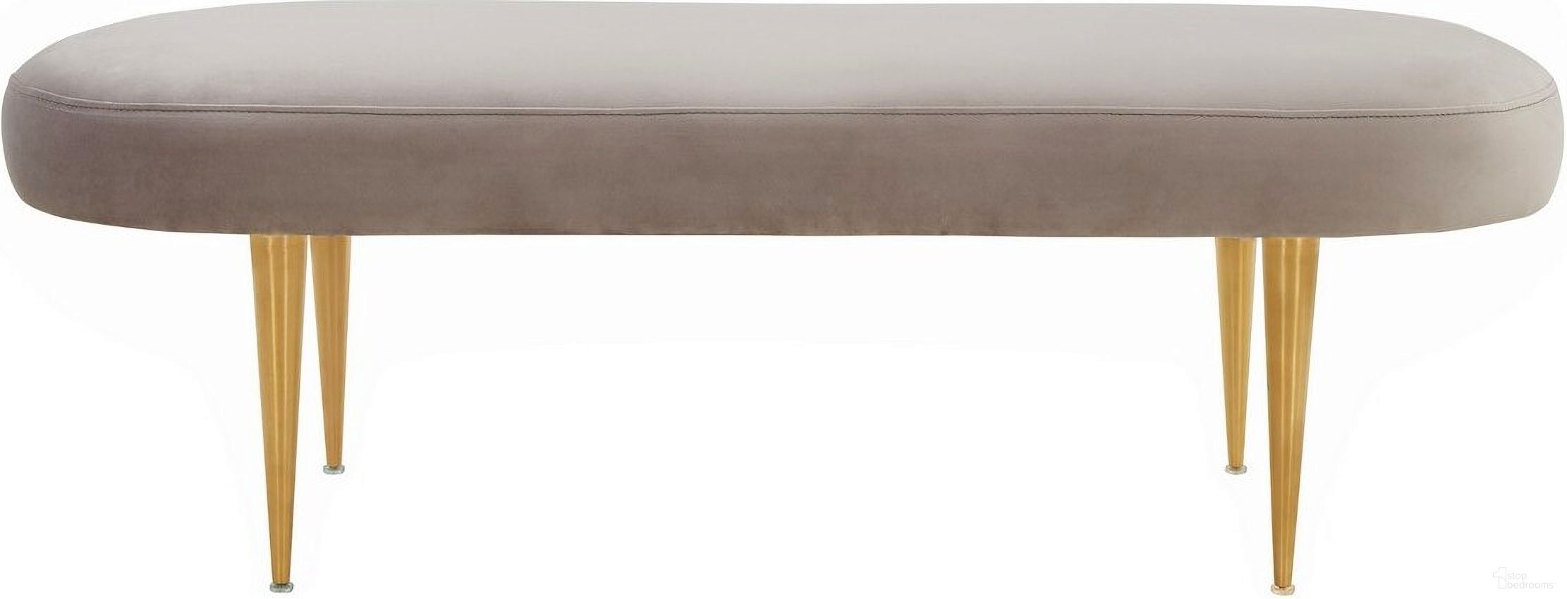 The appearance of Corinne Oval Bench In Pale Taupe And Gold designed by Safavieh Couture in the modern / contemporary interior design. This taupe piece of furniture  was selected by 1StopBedrooms from Corinne Collection to add a touch of cosiness and style into your home. Sku: SFV4704D. Material: Wood.