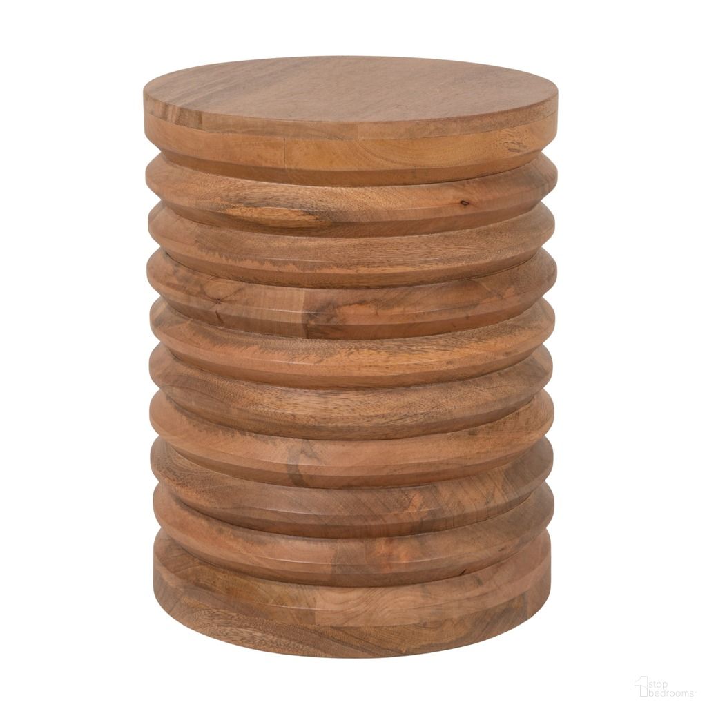 Cormac Round Ribbed Mango Wood Side Table In Honey Walnut