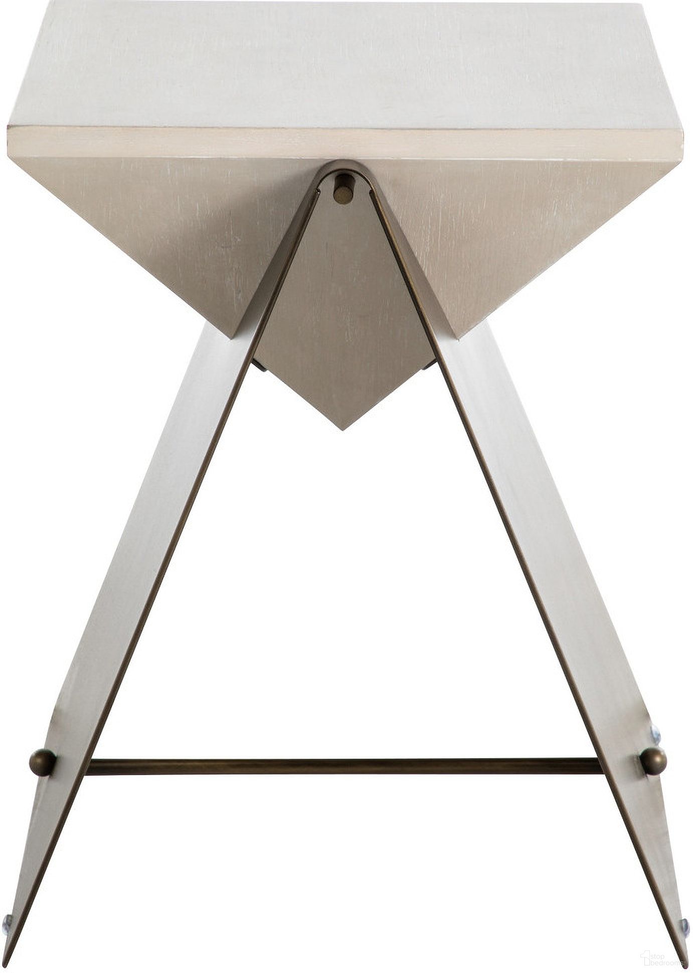 The appearance of Cornet Side Table In Cerused White and Brushed Brass designed by Gabby in the transitional interior design. This cerused white/brushed brass piece of furniture  was selected by 1StopBedrooms from Cornet Collection to add a touch of cosiness and style into your home. Sku: SCH-170115. Material: Steel.