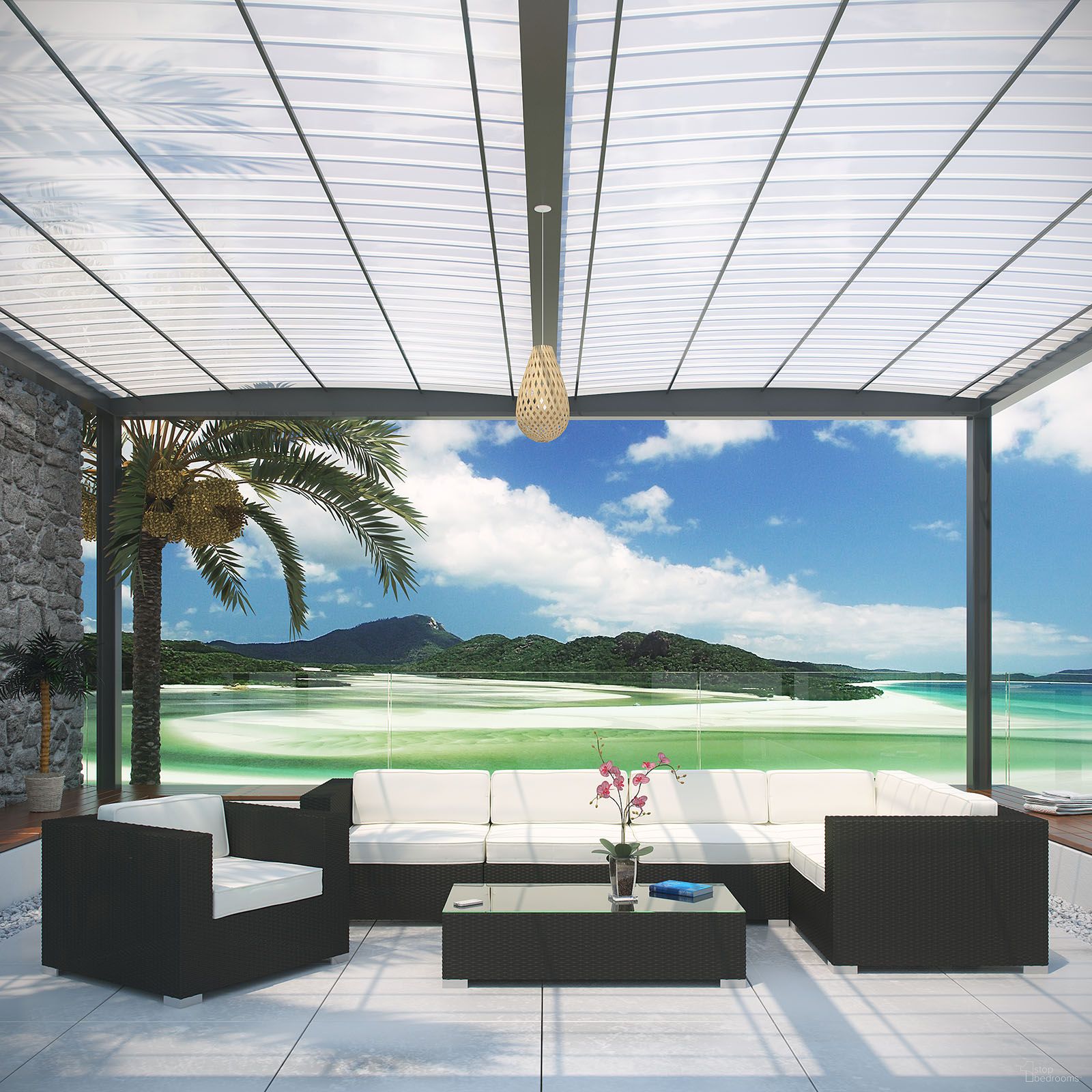 The appearance of Corona 7 Piece Outdoor Patio Sectional Set In Espresso and White designed by Modway in the modern / contemporary interior design. This white/espresso piece of furniture  was selected by 1StopBedrooms from Corona Collection to add a touch of cosiness and style into your home. Sku: EEI-606-EXP-WHI-SET. Material: Aluminum.