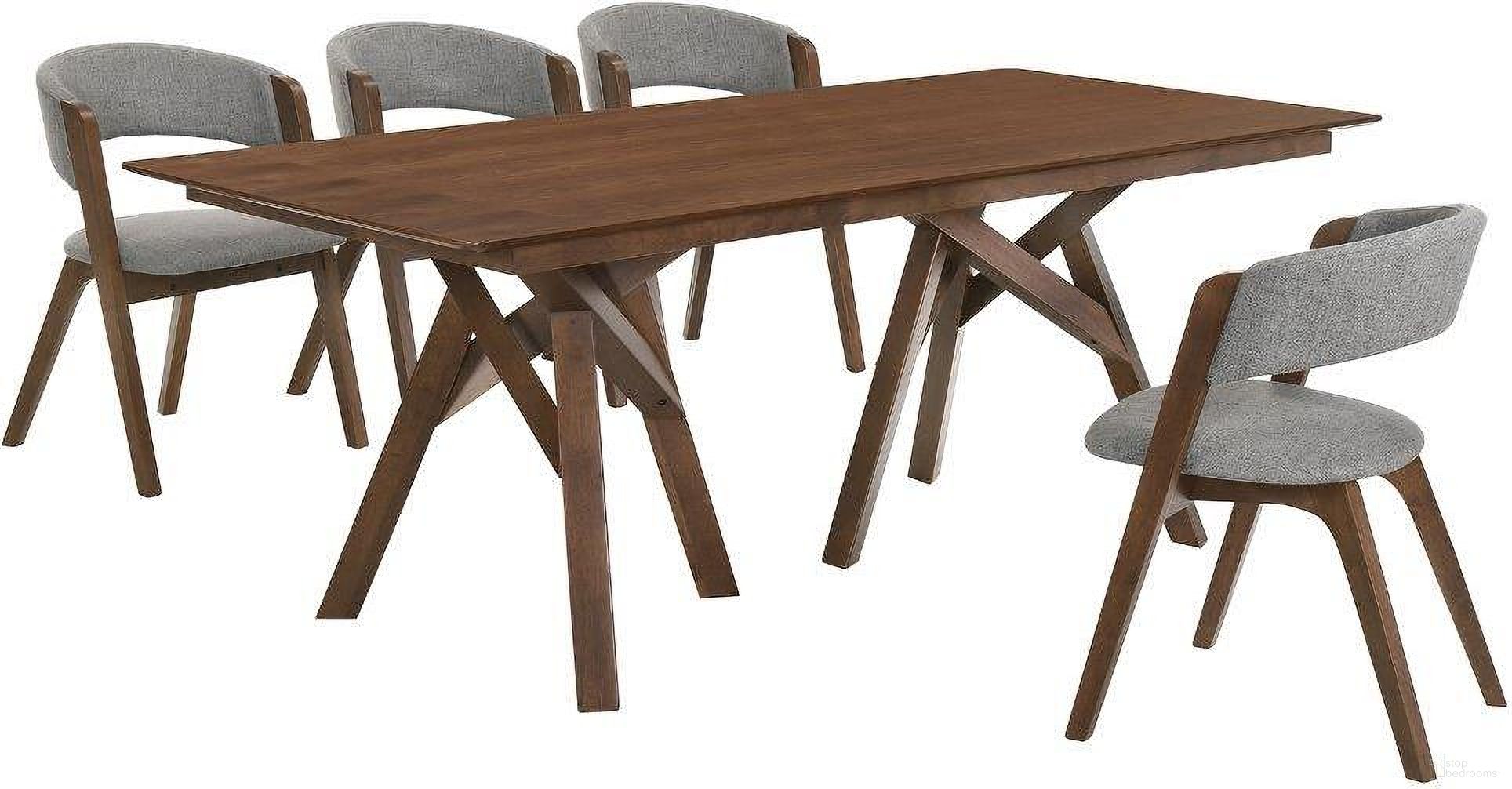 The appearance of Cortina And Rowan 5 Piece Walnut Rectangular Dining Set designed by Armen Living in the transitional interior design. This walnut piece of furniture  was selected by 1StopBedrooms from Cortina Collection to add a touch of cosiness and style into your home. Sku: LCCODIWABX1;LCCODIWABX2;LCRWSIGRWA;LCRWSIGRWA. Material: Rubberwood.