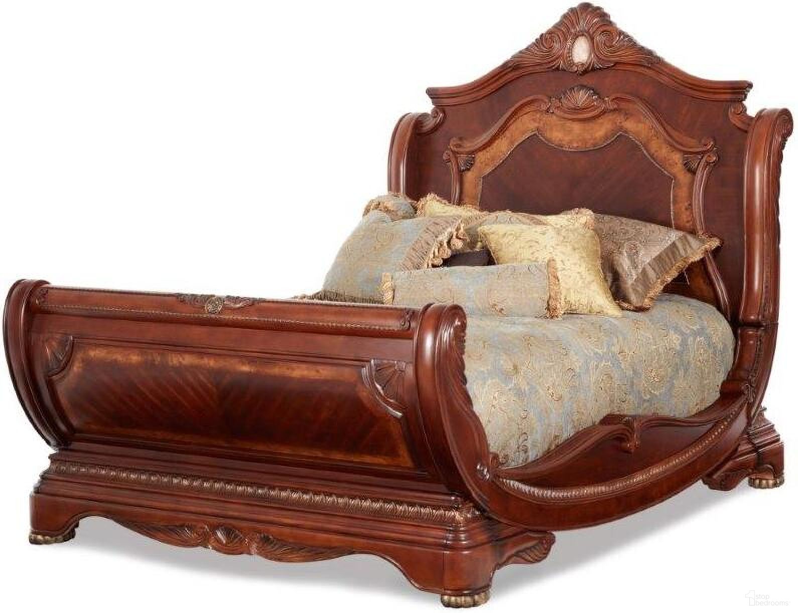 The appearance of Cortina Honey Walnut Eastern King Sleigh Bed designed by Michael Amini in the traditional interior design. This honey walnut piece of furniture was selected by 1StopBedrooms from Cortina Collection to add a touch of cosiness and style into your home. Sku: NF65018-28;NF65028-28;NF65038-28. Bed Type: Sleigh Bed. Material: Wood. Bed Size: King.