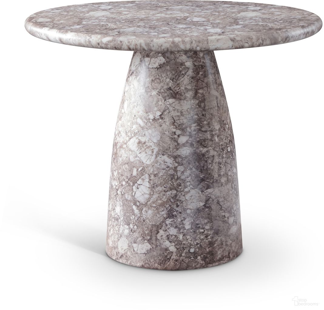 The appearance of Cosenza 36 Inch Marble Finish Concrete Dining Table In Brown designed by Meridian in the modern / contemporary interior design. This brown piece of furniture  was selected by 1StopBedrooms from Cosenza Collection to add a touch of cosiness and style into your home. Sku: 700Brown-T Box 1/2 (Top);700Brown-T Box 2/2 (Base). Table Base Style: Pedestal. Table Top Shape: Round. Material: Concrete. Size: 36".