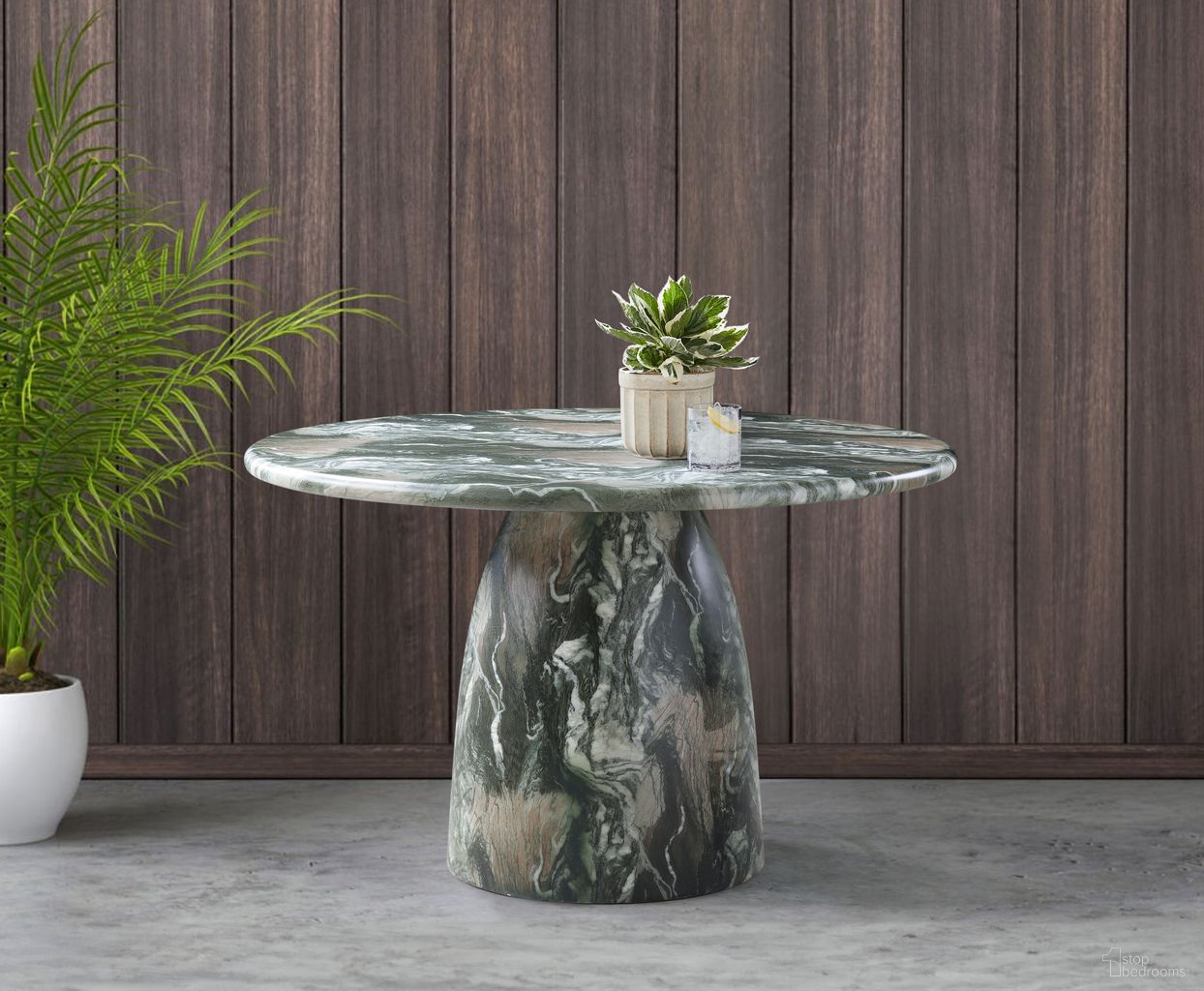 Cosenza 48.5 Inch Marble Finish Concrete Dining Table In Green