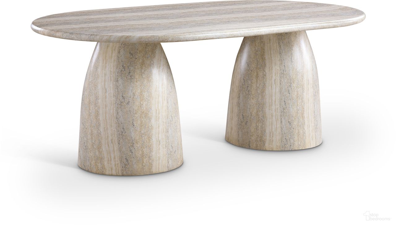 The appearance of Cosenza 78 Inch Concrete Dining Table In Travertine designed by Meridian in the modern / contemporary interior design. This travertine piece of furniture  was selected by 1StopBedrooms from Cosenza Collection to add a touch of cosiness and style into your home. Sku: 702Travertine-T Box 1/3 (Top);702Travertine-T Box 2/3 (Base1);702Travertine-T Box 3/3 (Base2). Table Base Style: Double Pedestal. Table Top Shape: Rectangular. Material: Concrete. Size: 45" x 78".