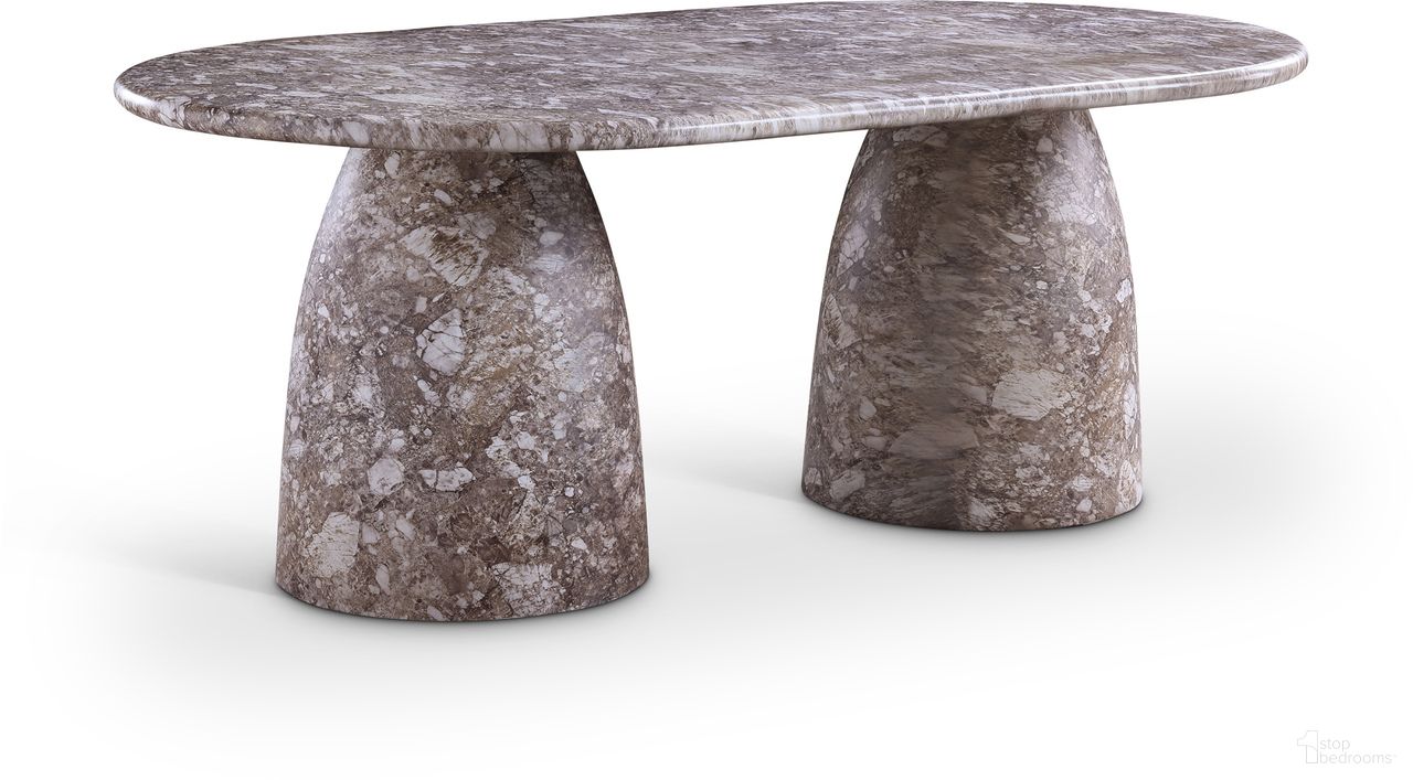 The appearance of Cosenza 78 Inch Marble Finish Concrete Dining Table In Brown designed by Meridian in the modern / contemporary interior design. This brown piece of furniture  was selected by 1StopBedrooms from Cosenza Collection to add a touch of cosiness and style into your home. Sku: 702Brown-T Box 1/3 (Top);702Brown-T Box 2/3 (Base1);702Brown-T Box 3/3 (Base2). Table Base Style: Double Pedestal. Table Top Shape: Rectangular. Material: Concrete. Size: 45" x 78".