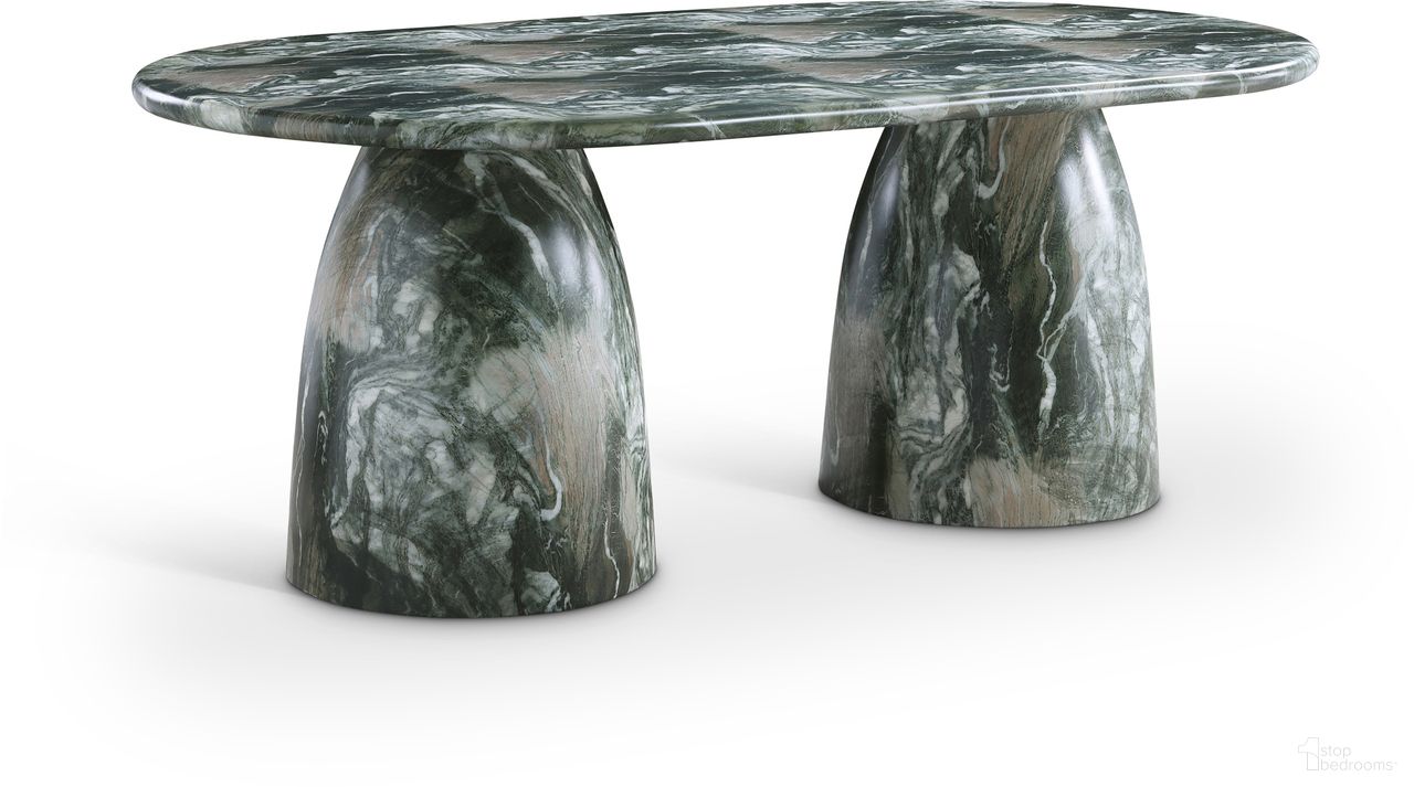 The appearance of Cosenza 78 Inch Marble Finish Concrete Dining Table In Green designed by Meridian in the modern / contemporary interior design. This green piece of furniture  was selected by 1StopBedrooms from Cosenza Collection to add a touch of cosiness and style into your home. Sku: 702Green-T Box 1/3 (Top);702Green-T Box 2/3 (Base1);702Green-T Box 3/3 (Base2). Table Base Style: Double Pedestal. Table Top Shape: Rectangular. Material: Concrete. Size: 45" x 78".