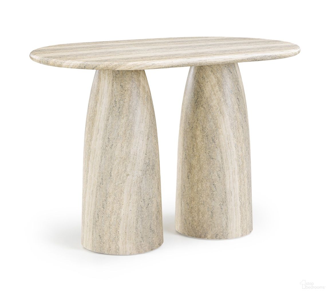 The appearance of Cosenza Concrete Indoor and Outdoor Bar Table In Travertine designed by Meridian in the modern / contemporary interior design. This travertine piece of furniture  was selected by 1StopBedrooms from Cosenza Collection to add a touch of cosiness and style into your home. Sku: 788Travertine-T60 Box 1/3 (Top);788Travertine-T60 Box 2/3 (Base);788Travertine-T60 Box 3/3 (Base). Material: Concrete.