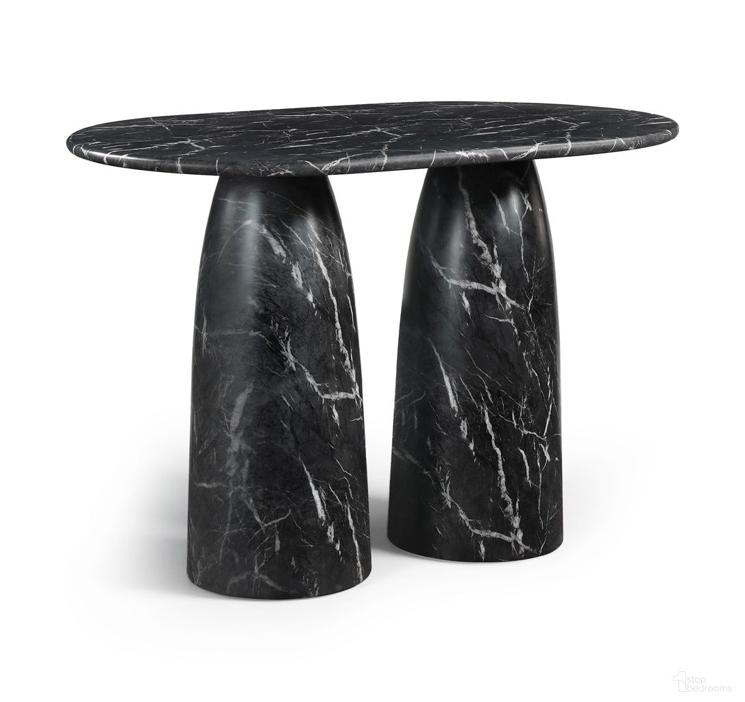 The appearance of Cosenza Concrete Indoor and Outdoor Counter Height Table In Black designed by Meridian in the modern / contemporary interior design. This black piece of furniture  was selected by 1StopBedrooms from Cosenza Collection to add a touch of cosiness and style into your home. Sku: 787Black-T60 Box 1/3 (Top);787Black-T60 Box 2/3 (Base);787Black-T60 Box 3/3 (Base). Table Base Style: Double Pedestal. Table Top Shape: Oval. Material: Concrete. Size: 36" x 60".