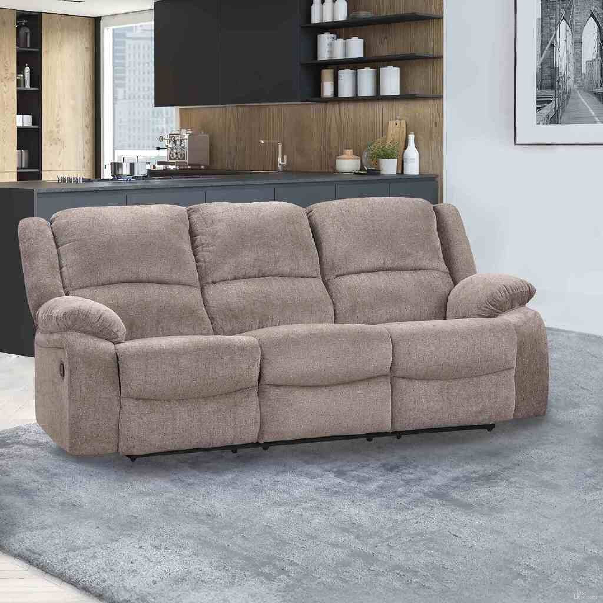 The appearance of Cosimo Sofa In Mocha designed by Furniture of America in the transitional interior design. This mocha piece of furniture was selected by 1StopBedrooms from Cosimo Collection to add a touch of cosiness and style into your home. Sku: NX6003GY-SF. Material: Chenille.