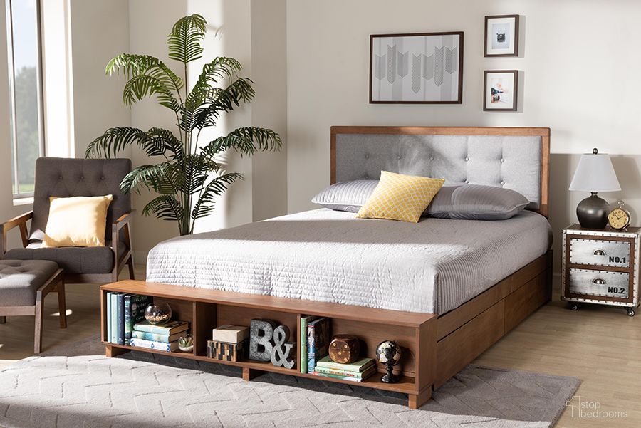 Cosma Modern Transitional Ash Walnut Brown and Light Grey Finished Wood 4-Drawer King Size Platform Storage Bed
