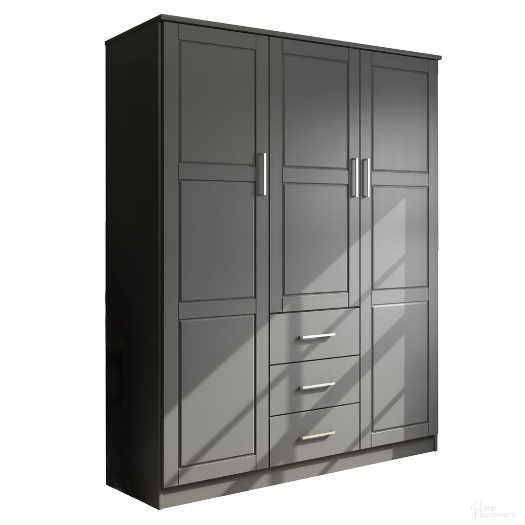 The appearance of Cosmo 3-Door Wardrobe with Raised Panel Doors In Gray designed by Palace Imports in the modern / contemporary interior design. This gray piece of furniture  was selected by 1StopBedrooms from Cosmo Collection to add a touch of cosiness and style into your home. Sku: 7115D. Material: Solid Pine Wood.