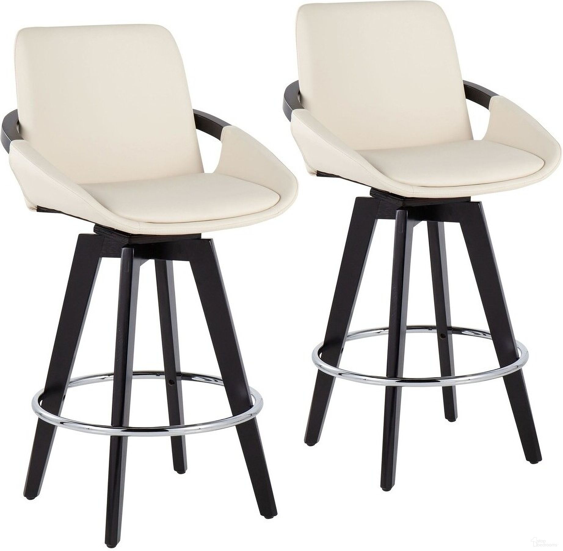 Cosmo Swivel Fixed Height Counter Stool Set of 2 In Cream/Black