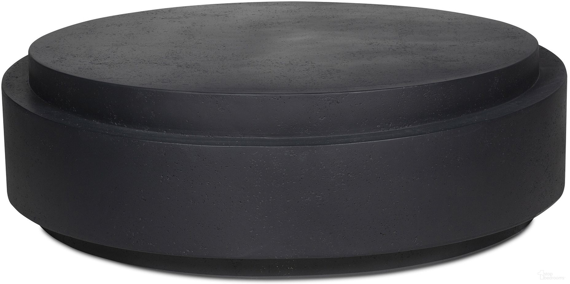 The appearance of Cosmo Outdoor Coffee Table In Black designed by Moes Home in the modern / contemporary interior design. This black piece of furniture  was selected by 1StopBedrooms from Cosmo Collection to add a touch of cosiness and style into your home. Sku: JK-1015-02. Table Top Shape: Round. Material: Concrete.