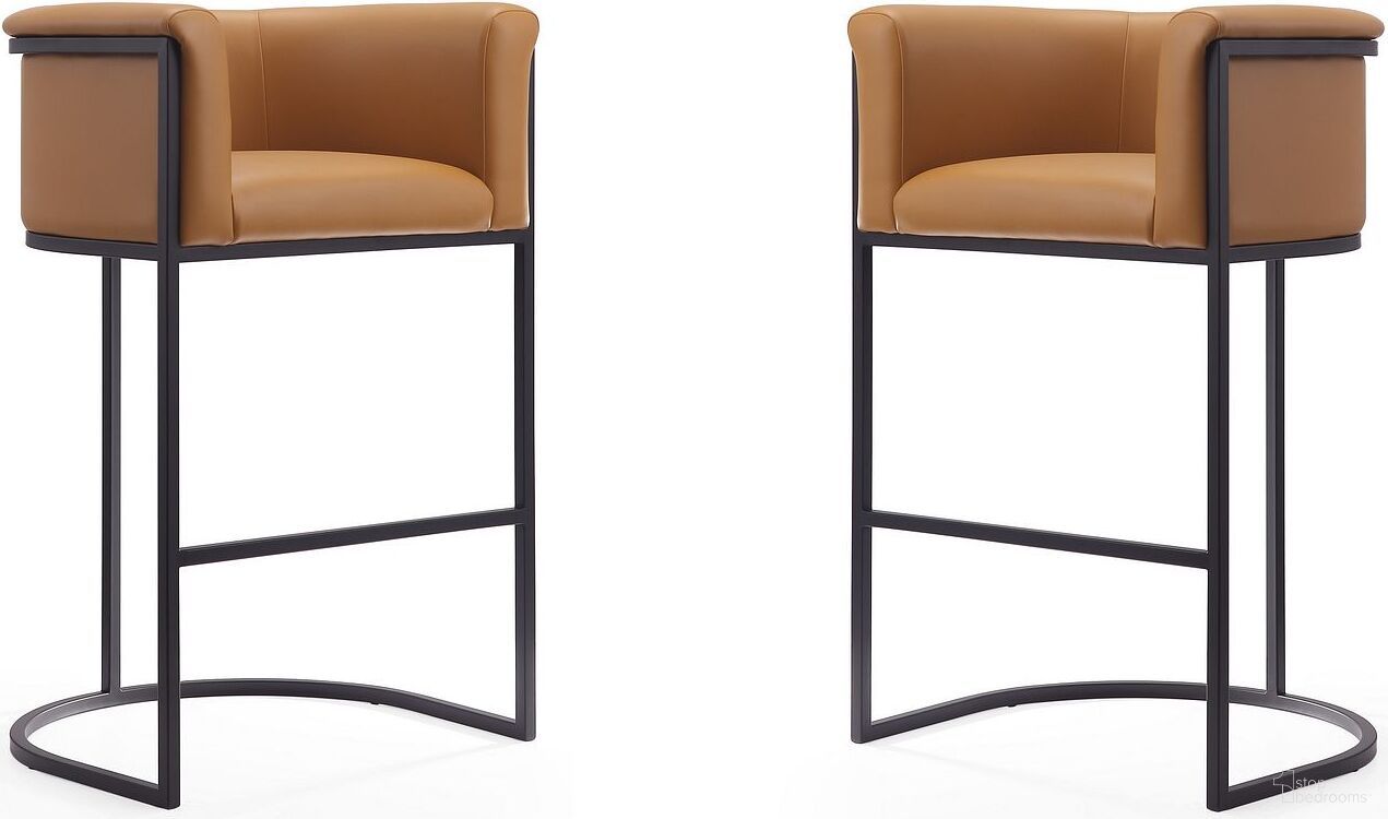 The appearance of Cosmopolitan Barstool in Camel and Black (Set of 2) designed by Manhattan Comfort in the transitional interior design. This black and camel piece of furniture was selected by 1StopBedrooms from Cosmopolitan Collection to add a touch of cosiness and style into your home. Sku: BS015-CL;BS015-CL. Material: Metal.
