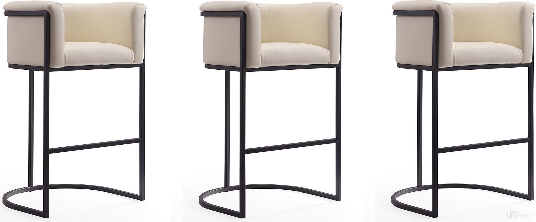 The appearance of Cosmopolitan Barstool in Cream and Black (Set of 3) designed by Manhattan Comfort in the transitional interior design. This cream and black piece of furniture was selected by 1StopBedrooms from Cosmopolitan Collection to add a touch of cosiness and style into your home. Sku: BS015-CR;BS015-CR;BS015-CR. Material: Metal.