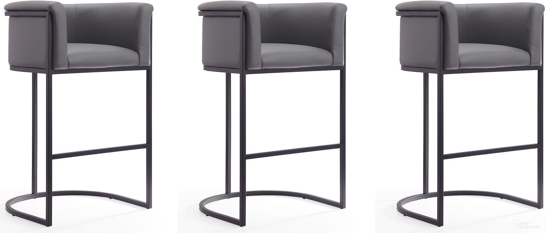 The appearance of Cosmopolitan Barstool in Grey and Black (Set of 3) designed by Manhattan Comfort in the transitional interior design. This black and grey piece of furniture was selected by 1StopBedrooms from Cosmopolitan Collection to add a touch of cosiness and style into your home. Sku: BS015-GY;BS015-GY;BS015-GY. Material: Metal.