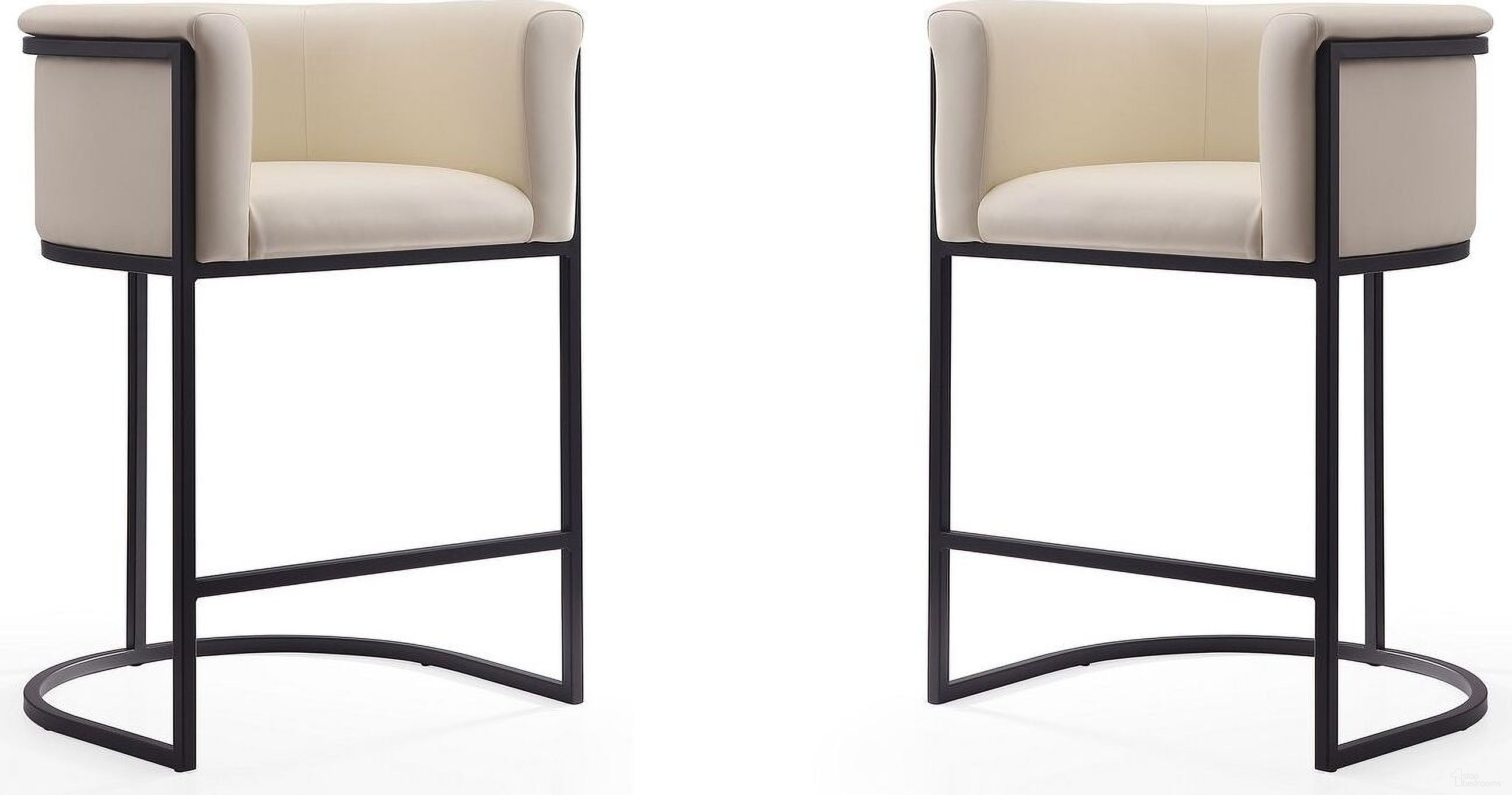 The appearance of Cosmopolitan Counter Stool in Cream and Black (Set of 2) designed by Manhattan Comfort in the transitional interior design. This cream and black piece of furniture was selected by 1StopBedrooms from Cosmopolitan Collection to add a touch of cosiness and style into your home. Sku: CS008-CR;CS008-CR. Material: Metal.