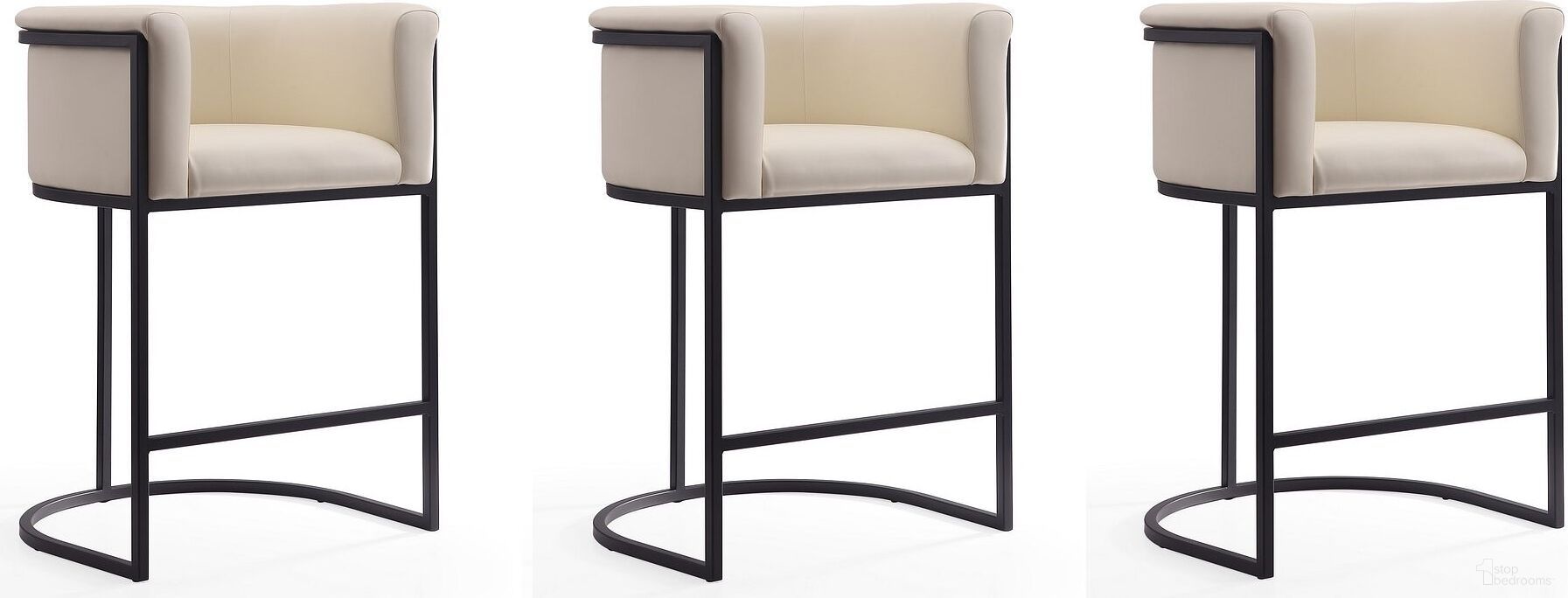 The appearance of Cosmopolitan Counter Stool in Cream and Black (Set of 3) designed by Manhattan Comfort in the transitional interior design. This cream and black piece of furniture was selected by 1StopBedrooms from Cosmopolitan Collection to add a touch of cosiness and style into your home. Sku: CS008-CR;CS008-CR;CS008-CR. Material: Metal.