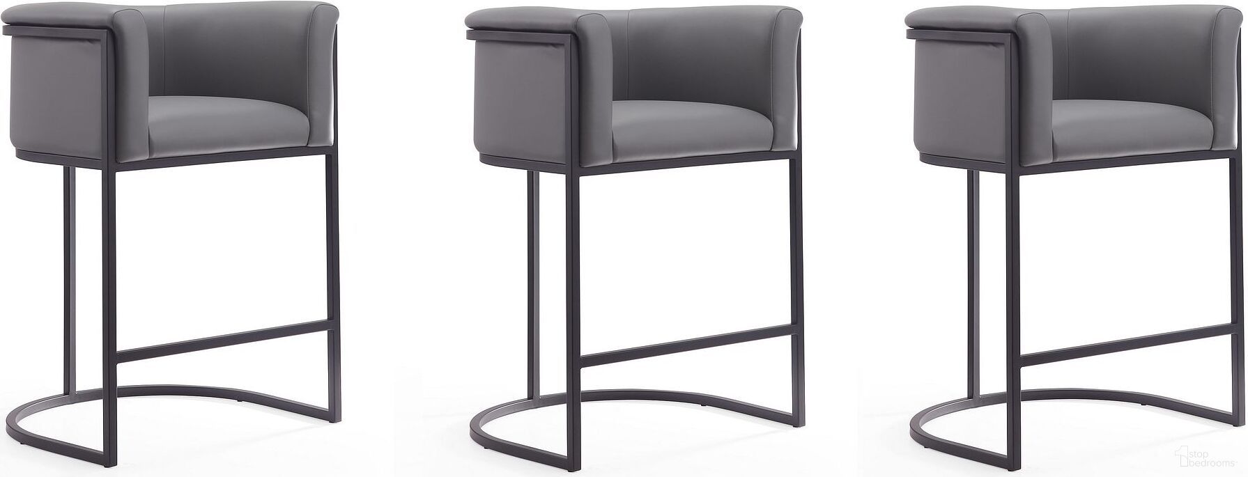 The appearance of Cosmopolitan Counter Stool in Grey and Black (Set of 3) designed by Manhattan Comfort in the transitional interior design. This black and grey piece of furniture  was selected by 1StopBedrooms from Cosmopolitan Collection to add a touch of cosiness and style into your home. Sku: CS008-GY;CS008-GY;CS008-GY. Material: Metal.