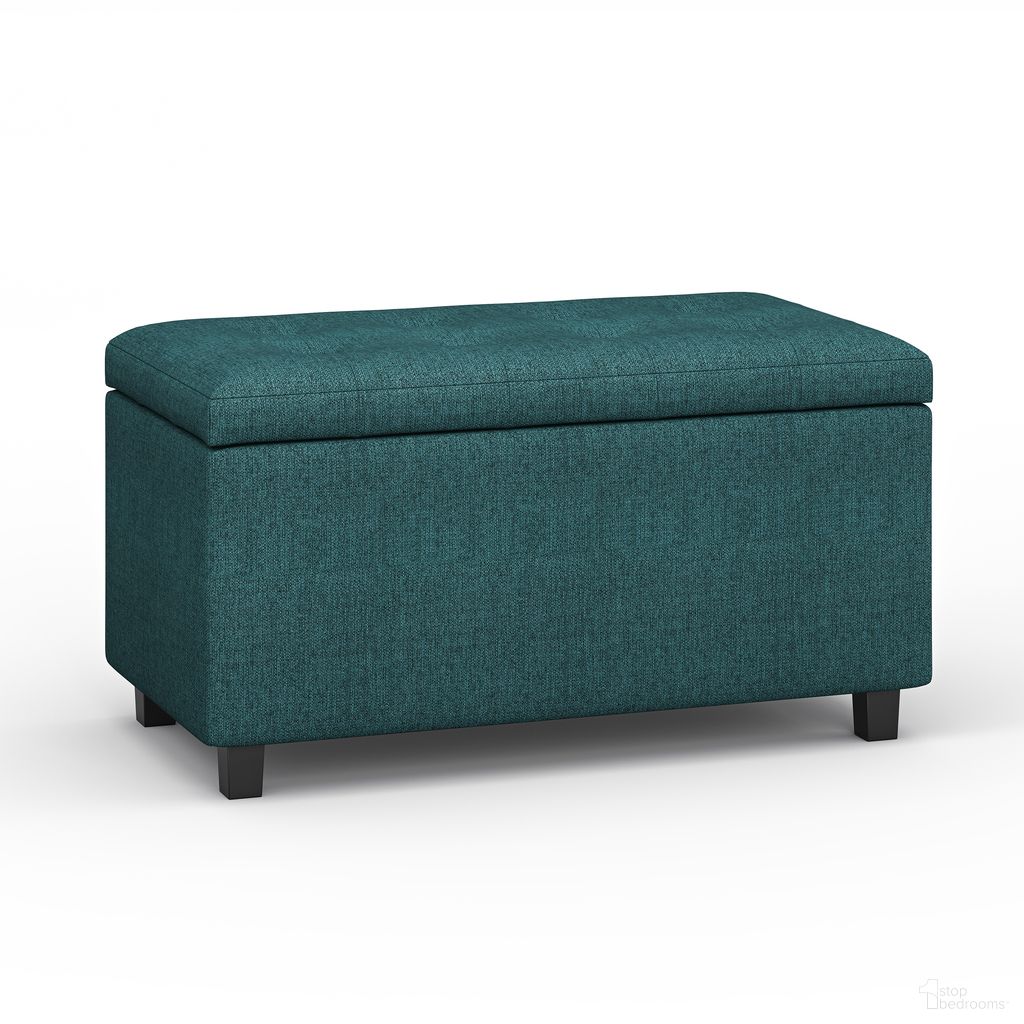 The appearance of Cosmopolitan Polyester Fabric Storage Ottoman In Teal designed by Simpli Home in the modern / contemporary interior design. This teal piece of furniture was selected by 1StopBedrooms from Cosmopolitan Collection to add a touch of cosiness and style into your home. Sku: AY-S-38-TL. Material: Polyester.