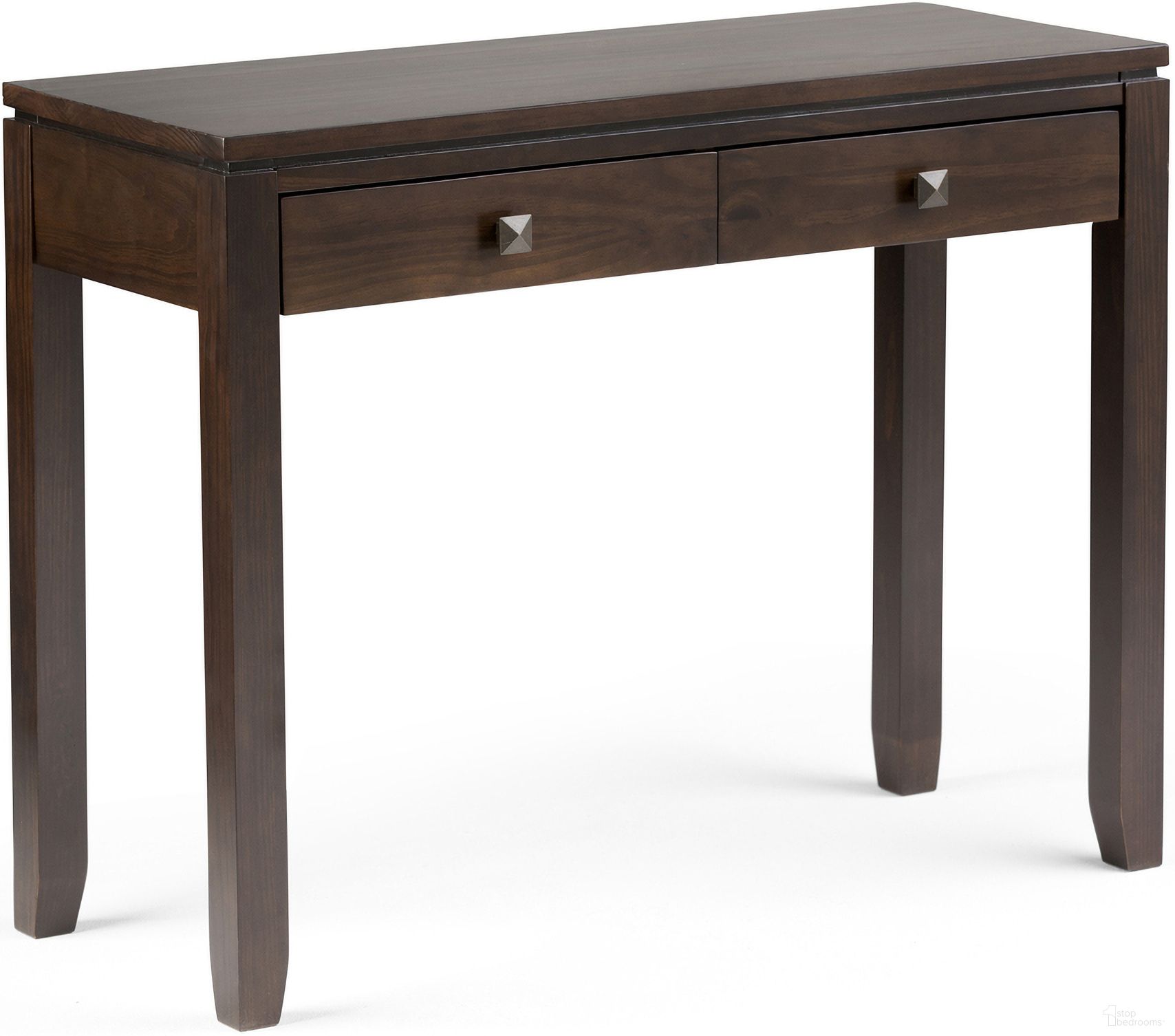 The appearance of Cosmopolitan Solid Wood Console Sofa Table In Mahogany Brown designed by Simpli Home in the modern / contemporary interior design. This mahogany brown piece of furniture was selected by 1StopBedrooms from Cosmopolitan Collection to add a touch of cosiness and style into your home. Sku: AXCRCOS06-MAH. Material: Pine.