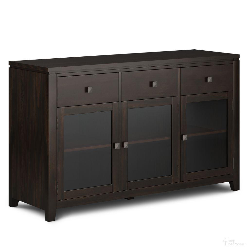 The appearance of Cosmopolitan Solid Wood Sideboard Buffet In Mahogany designed by Simpli Home in the modern / contemporary interior design. This mahogany piece of furniture was selected by 1StopBedrooms from Cosmopolitan Collection to add a touch of cosiness and style into your home. Sku: AXCCOS11-MAH. Material: Pine.