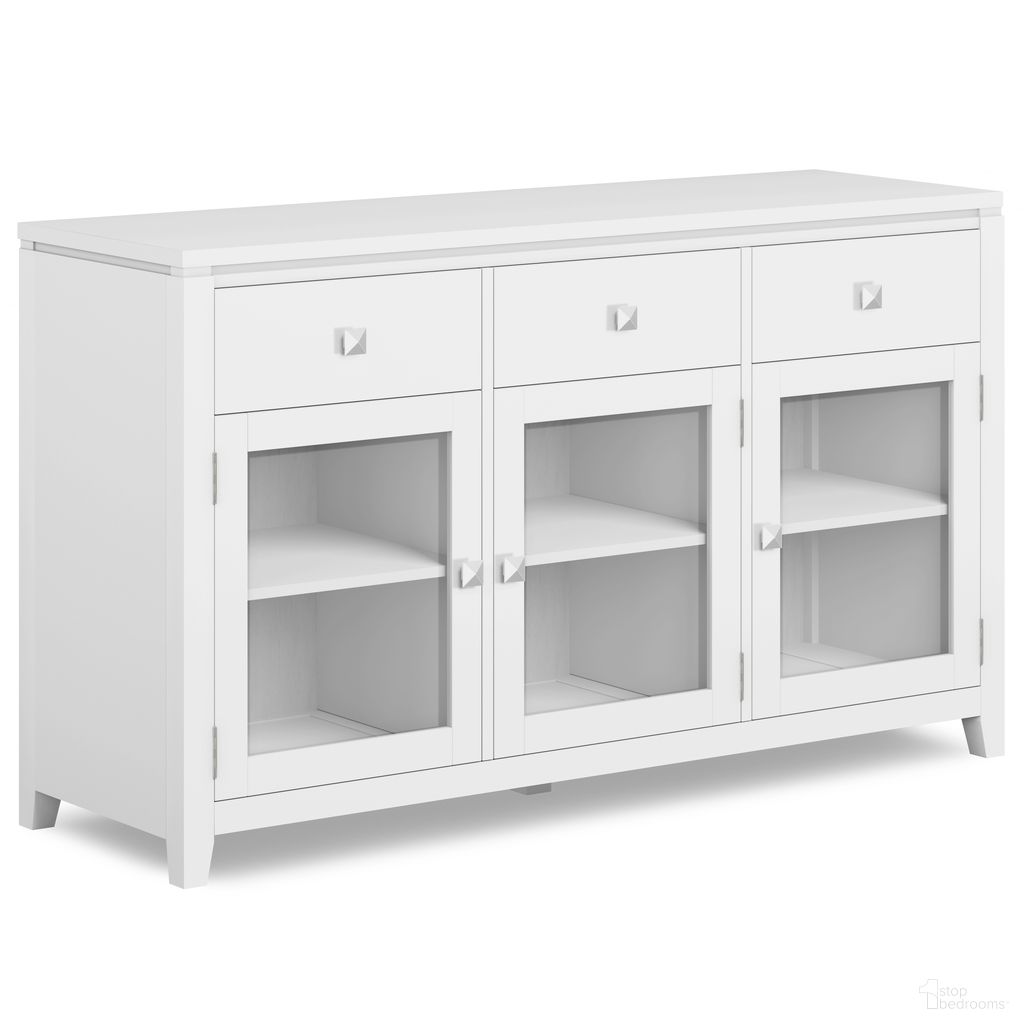 The appearance of Cosmopolitan Solid Wood Sideboard Buffet In White designed by Simpli Home in the modern / contemporary interior design. This white piece of furniture was selected by 1StopBedrooms from Cosmopolitan Collection to add a touch of cosiness and style into your home. Sku: AXCCOS11-WH. Material: Pine.
