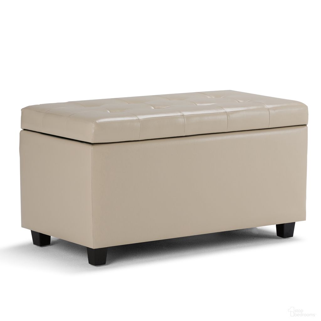 Cosmopolitan Vegan Faux Leather Storage Ottoman In Satin Cream