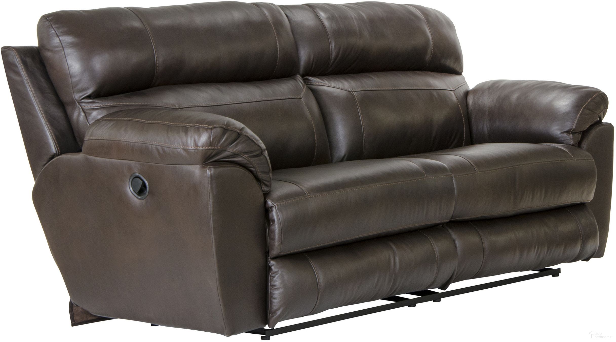 The appearance of Costa Lay Flat Reclining Sofa In Chocolate designed by Catnapper in the traditional interior design. This chocolate piece of furniture  was selected by 1StopBedrooms from Costa Collection to add a touch of cosiness and style into your home. Sku: 4071127389307389. Material: Leather.