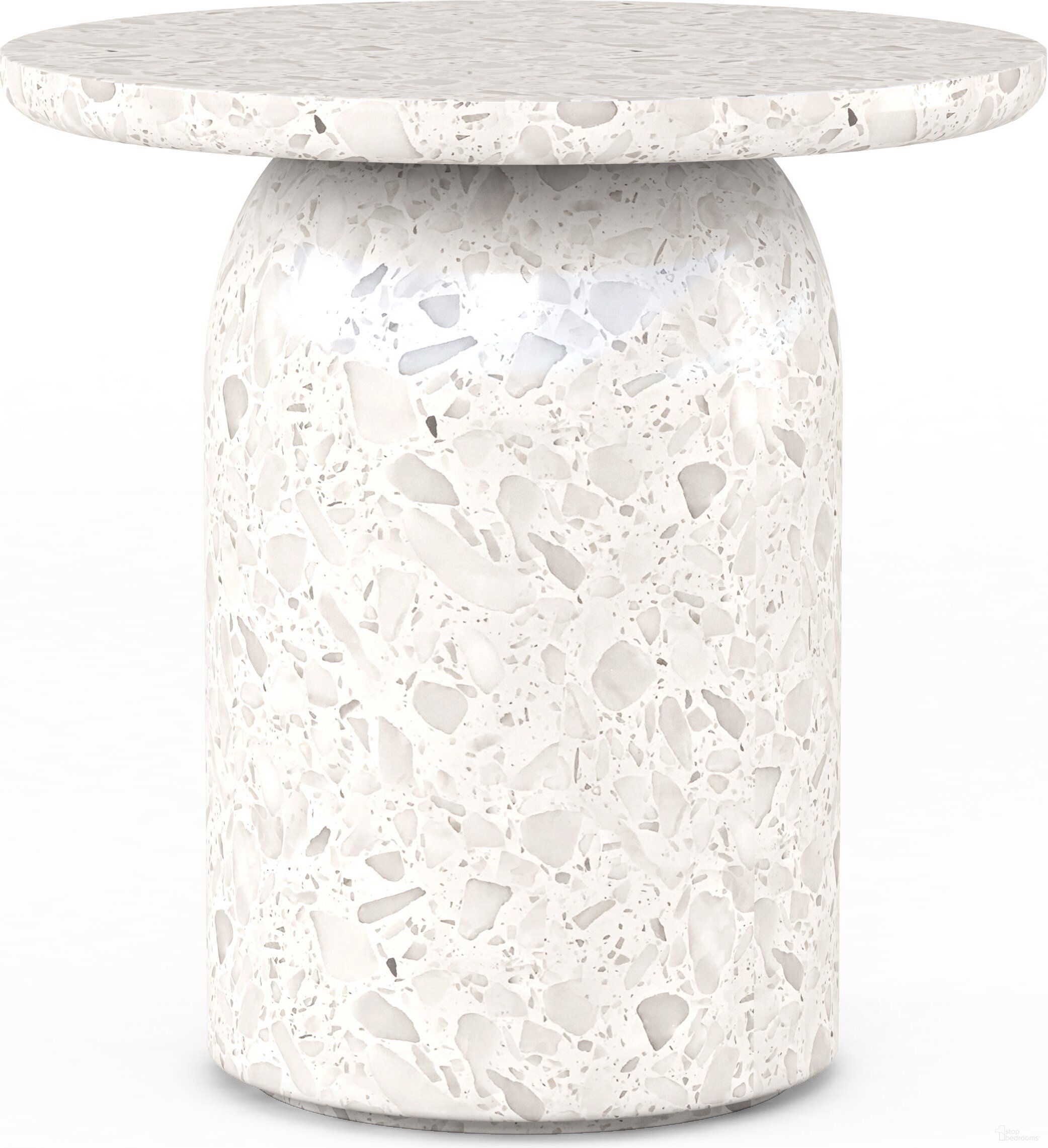 The appearance of Cotiere Terrazzo End Table In White designed by A.R.T. in the modern / contemporary interior design. This white piece of furniture  was selected by 1StopBedrooms from Cotiere Collection to add a touch of cosiness and style into your home. Sku: 299383-0021. Material: Parawood.