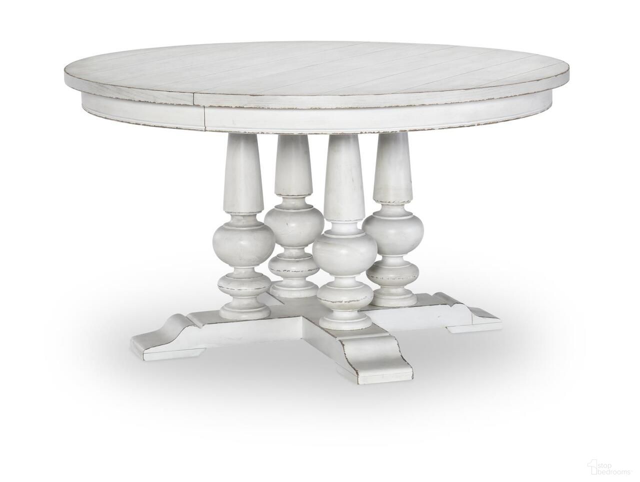 The appearance of Cottage Park Complete Round Table In Aged White designed by Legacy Classic in the modern / contemporary interior design. This aged white piece of furniture was selected by 1StopBedrooms from Cottage Park Collection to add a touch of cosiness and style into your home. Sku: 2430-521T;2430-521B. Table Base Style: Pedestal. Table Top Shape: Oval. Material: Hardwood. Size: 72" x 54".