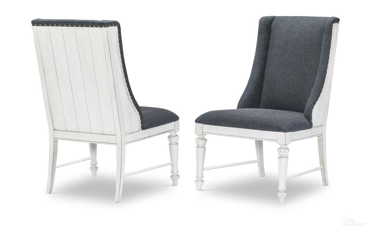 The appearance of Cottage Park Upholstered Host Chair Set of 2 In Aged White designed by Legacy Classic in the modern / contemporary interior design. This aged white piece of furniture  was selected by 1StopBedrooms from Cottage Park Collection to add a touch of cosiness and style into your home. Sku: 2430-450. Material: Hardwood. Chair Type: Side Chair.