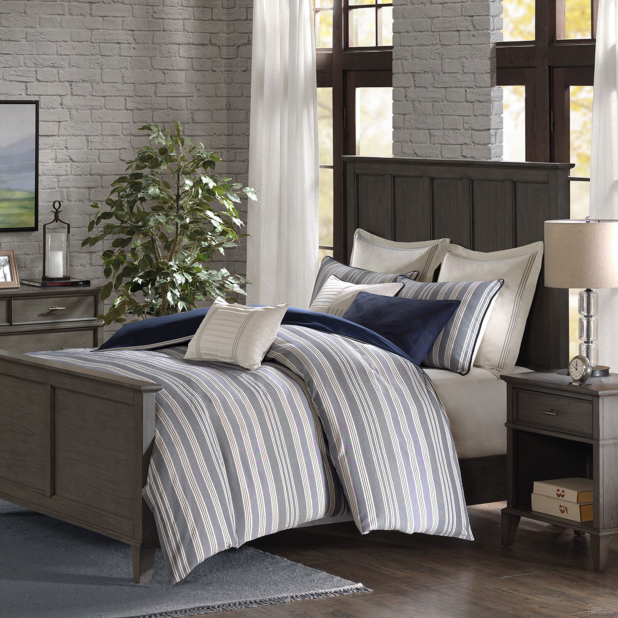 The appearance of Cotton and Polyester Jaquard 9 Piece King Comforter Set In Blue designed by Olliix in the country / farmhouse interior design. This blue piece of furniture  was selected by 1StopBedrooms from Farmhouse Collection to add a touch of cosiness and style into your home. Sku: MPS10-313. Material: Polyester. Bed Size: King.