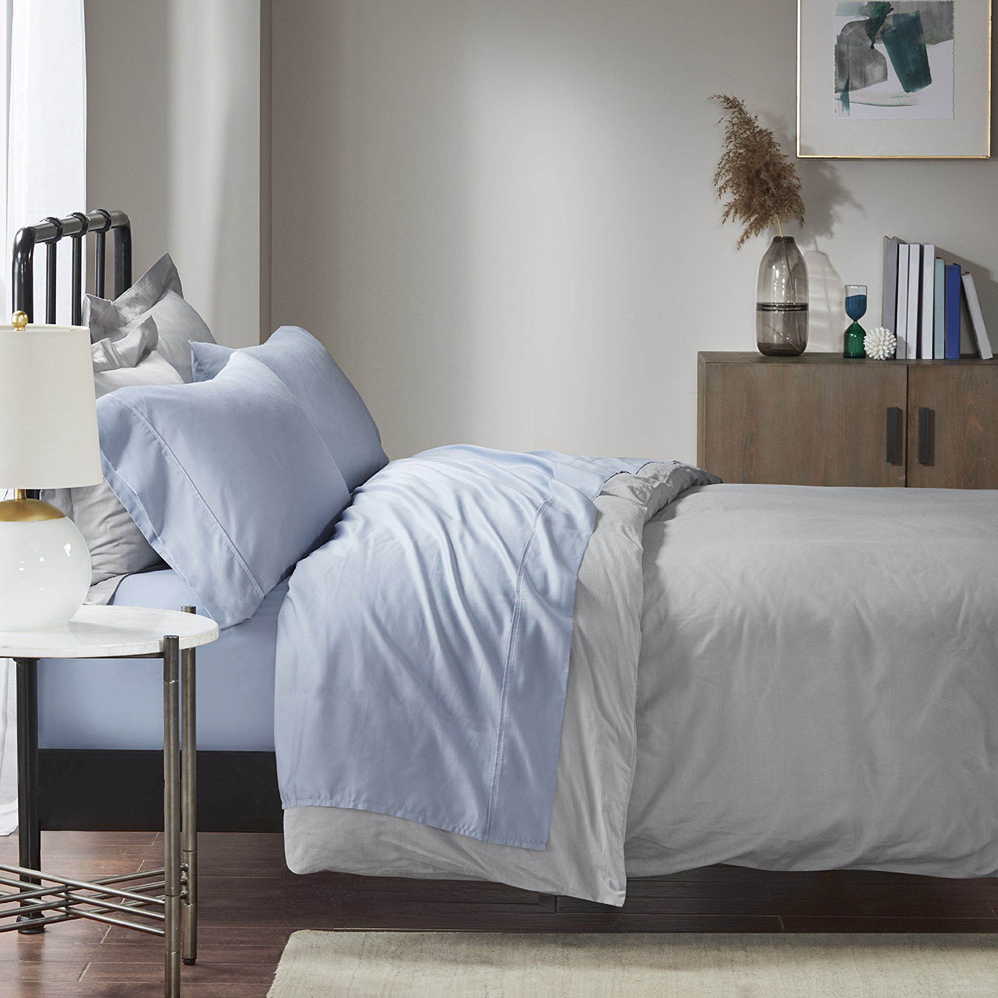 Cotton And Polyester Solid 4 Piece King Sheet Set In Blue