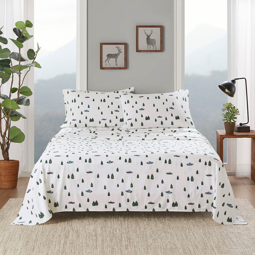 The appearance of Cotton Flannel Sheet Set In Green Trees and Trucks designed by Olliix in the cabin / lodge interior design. This green trees & trucks piece of furniture was selected by 1StopBedrooms from Cotton Flannel Collection to add a touch of cosiness and style into your home. Sku: WR20-3984. Bed Size: Twin. Material: Cotton.