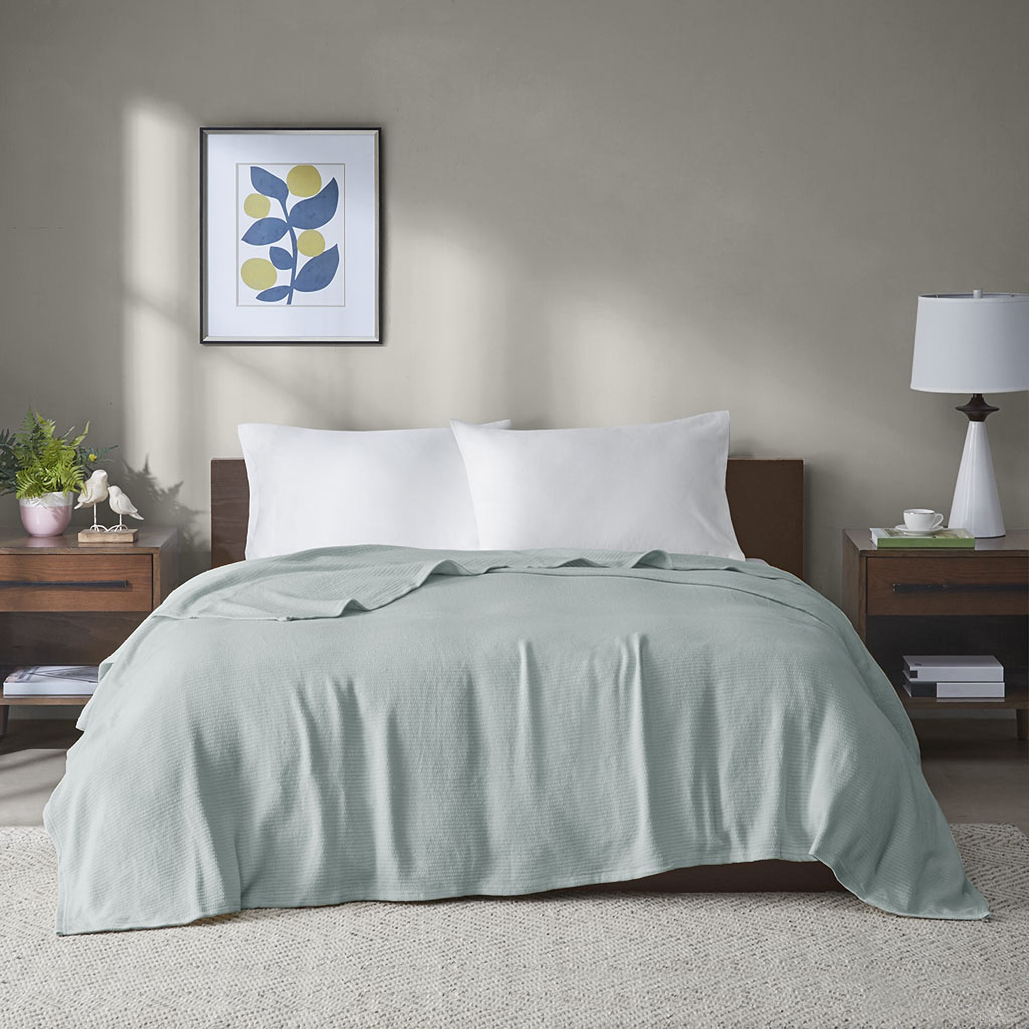 Cotton Freshspun Basketweave King Blanket With 1 Inch Self Hem In Blue