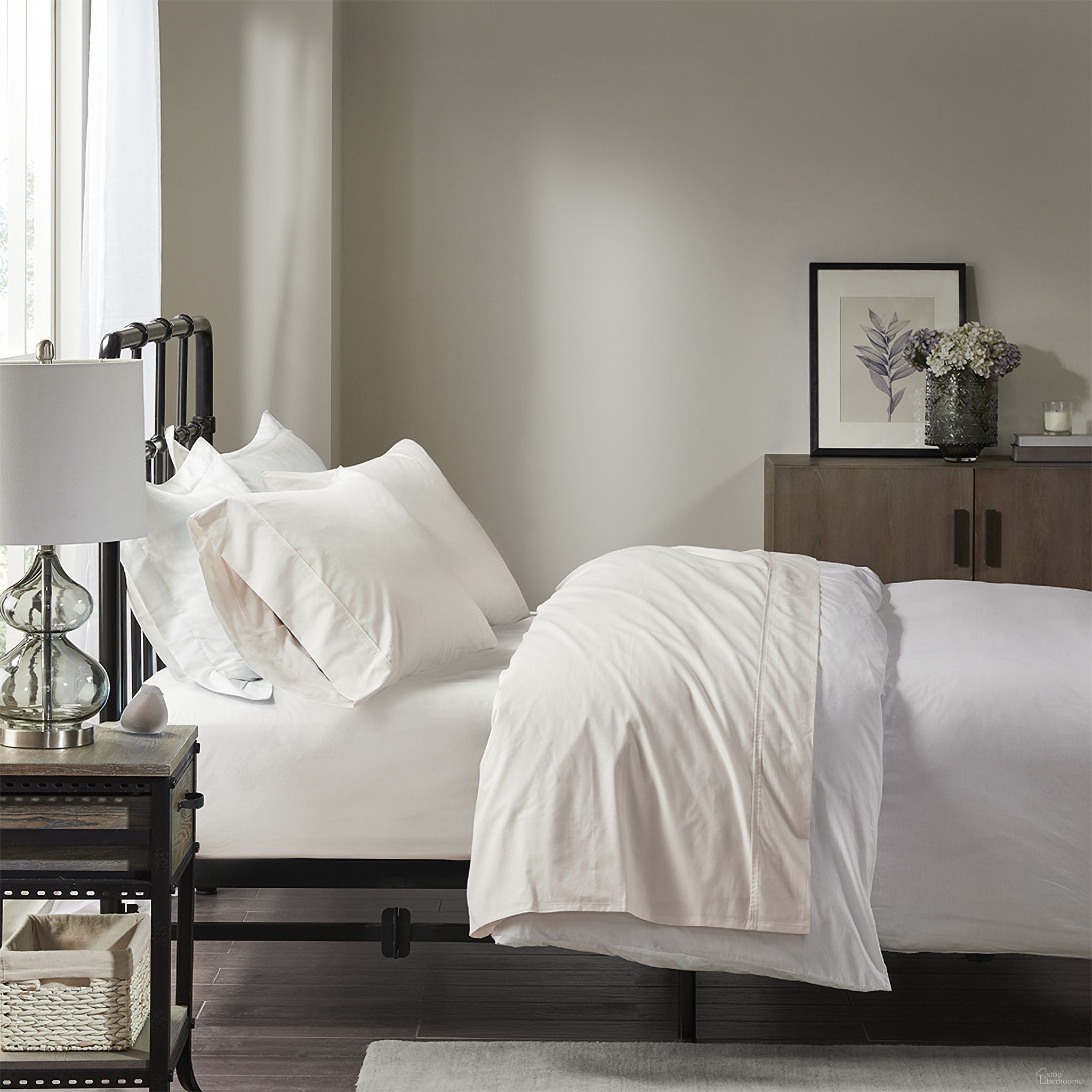 Cotton Peached Percale 4 Piece California King Sheet Set In Ivory