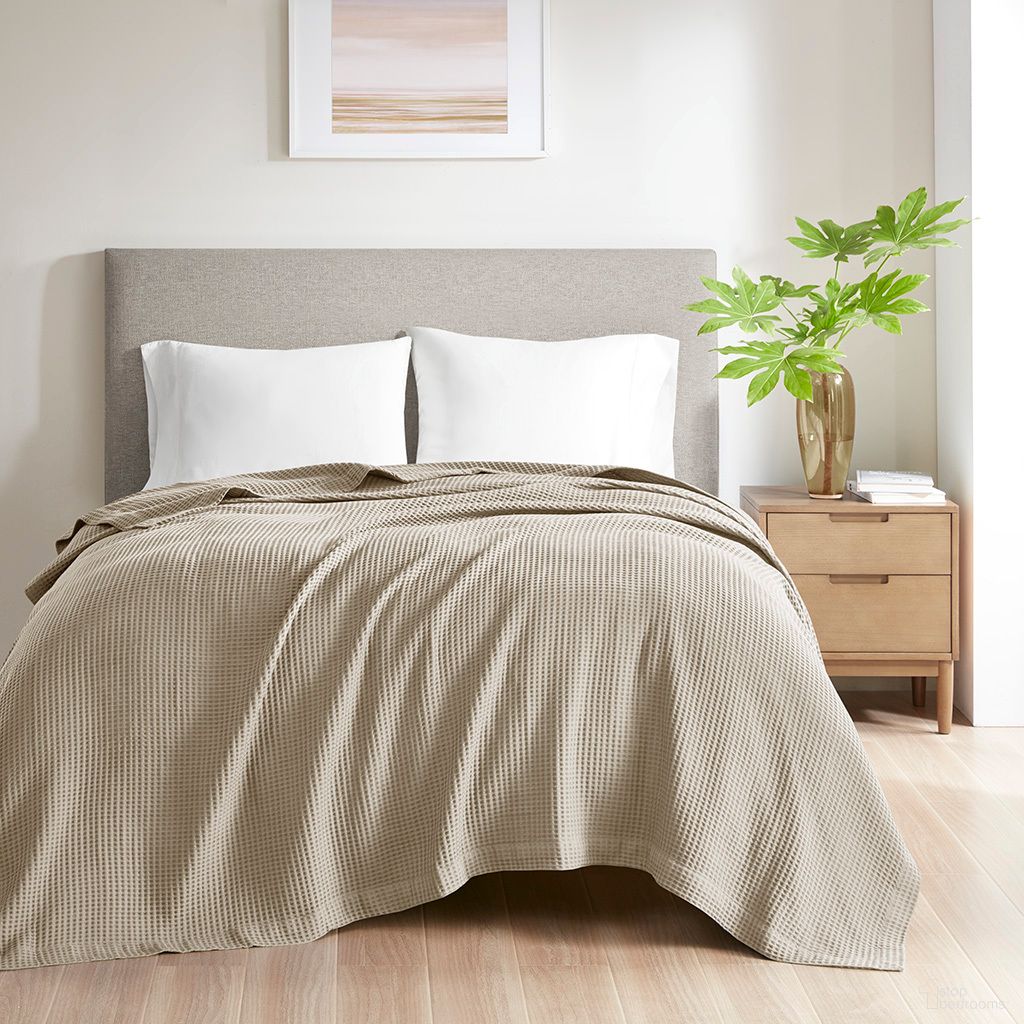 Cotton Waffle Weave Full/Queen Blanket In Khaki