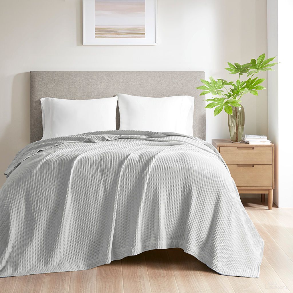 Cotton Waffle Weave Twin Blanket In Grey