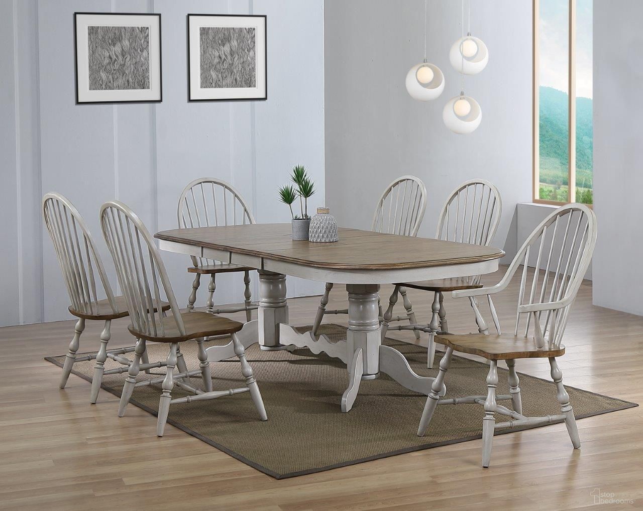 The appearance of Country Grove Distressed Gray and Brown Wood 7 Piece Double Pedestal Extendable Dining Table Set designed by Sunset Trading in the modern / contemporary interior design. This distressed light gray and medium walnut piece of furniture was selected by 1StopBedrooms from Country Grove Collection to add a touch of cosiness and style into your home. Sku: DLU-CG-TTB-4296-GO-T;DLU-CG-TTB-4296-GO-B;DLU-CG-C30-GO-2;DLU-CG-C30-GO-2;DLU-CG-C30-GO-A;DLU-CG-C30-GO-A. Material: Wood.