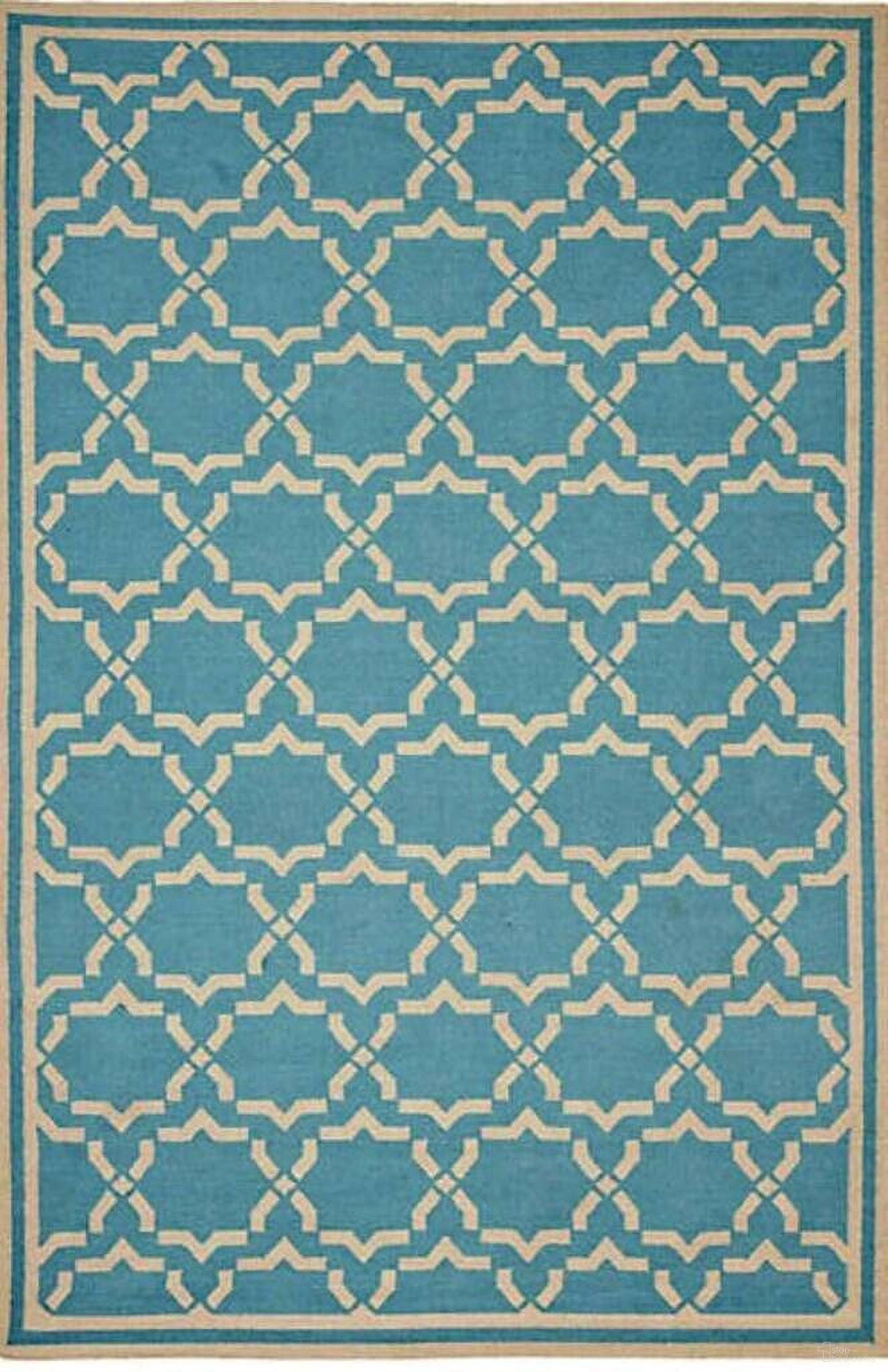 Courtyard Collection Contemporary Handmade Wool Flat Weave Dhurrie Area Rug (10x14) In Light Blue and Ivory