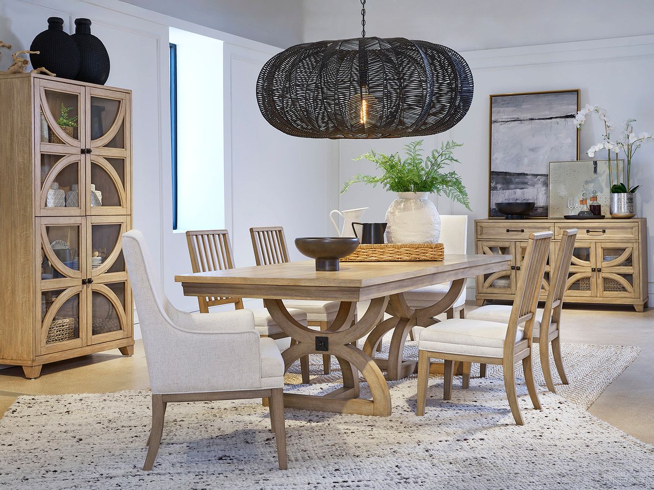 Coventry Extendable Trestle Dining Set In Honey Maple