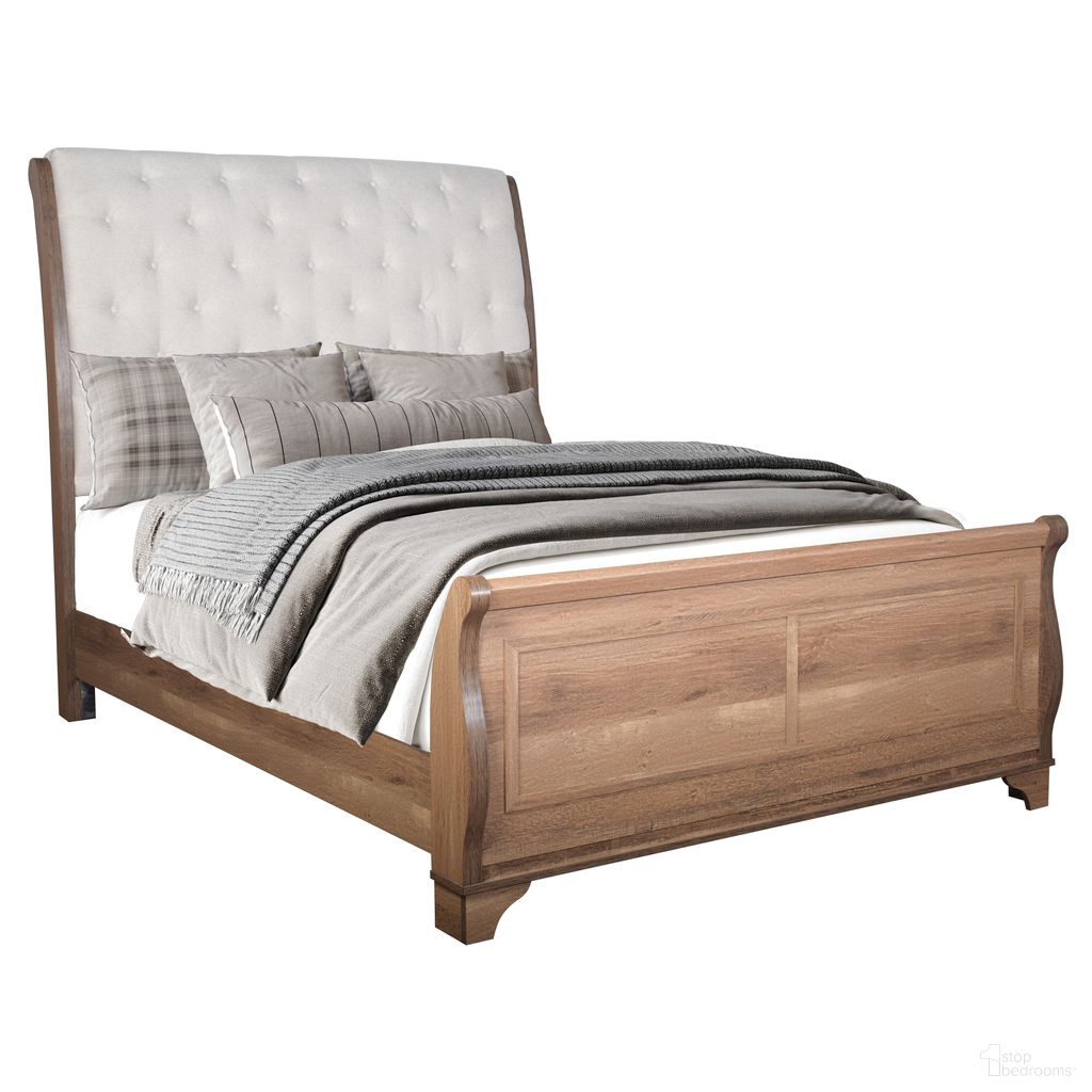 The appearance of Coventry Hall 6/0 California King Pecan Upholstered Sleigh Bed In Brown designed by New Classic in the rustic / southwestern interior design. This brown piece of furniture was selected by 1StopBedrooms from Coventry Hall Collection to add a touch of cosiness and style into your home. Sku: B1828-215;B1828-235. Bed Type: Sleigh Bed. Material: Wood. Bed Size: California King.