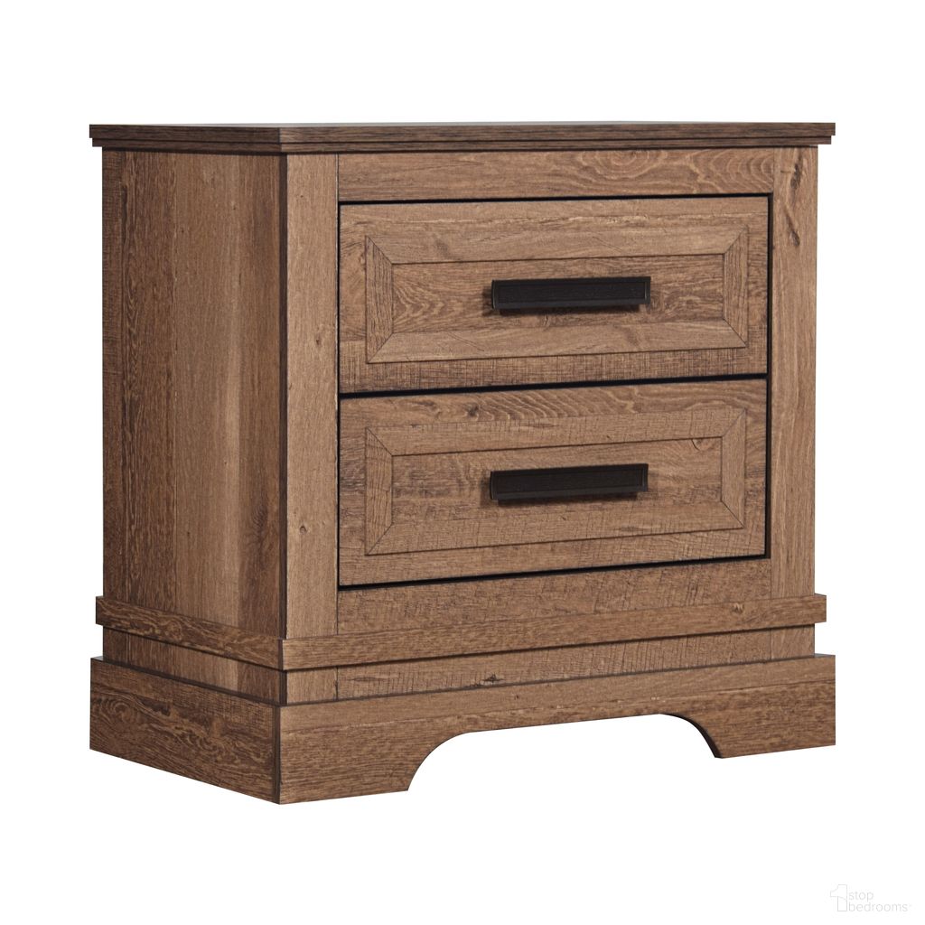The appearance of Coventry Hall Pecan Two Drawer Nightstand In Brown designed by New Classic in the rustic / southwestern interior design. This brown piece of furniture  was selected by 1StopBedrooms from Coventry Hall Collection to add a touch of cosiness and style into your home. Sku: B1828-040. Material: Wood.