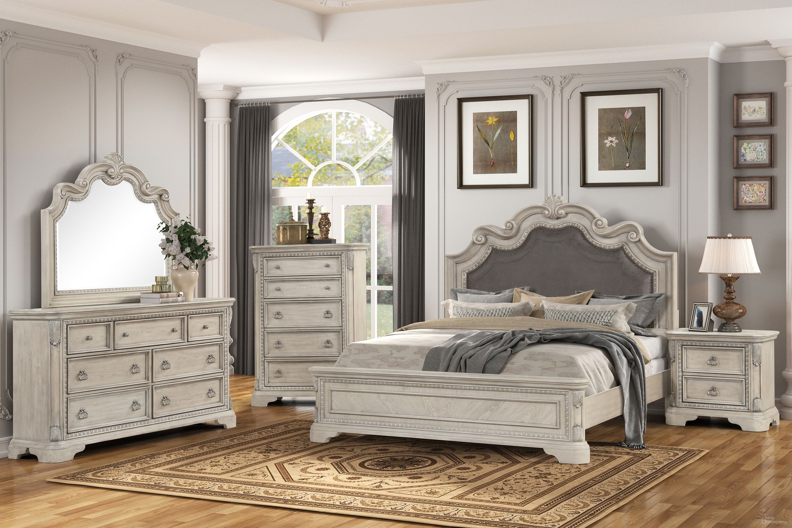 The appearance of Coventry Upholstered Panel Bedroom Set In Light Gray designed by Bernell in the modern / contemporary interior design. This light gray piece of furniture was selected by 1StopBedrooms from Coventry Collection to add a touch of cosiness and style into your home. Sku: 1989-107;1989-120. Bed Size: Queen. Material: Wood Veneer.