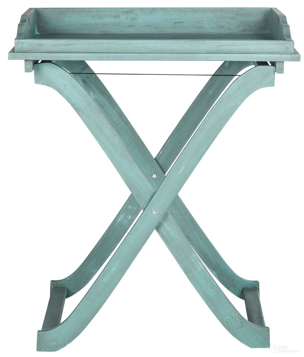 The appearance of Covina Beach House Blue Tray Table designed by Safavieh in the transitional interior design. This blue piece of furniture  was selected by 1StopBedrooms from Covina Collection to add a touch of cosiness and style into your home. Sku: PAT6716D. Material: Steel.