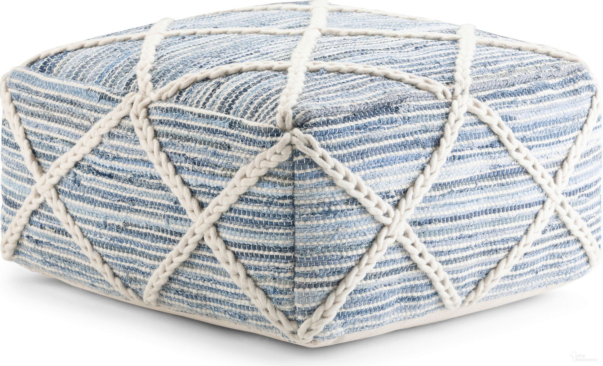 The appearance of Cowan Handloom Woven Square Pouf In Natural and Blue designed by Simpli Home in the bohemian interior design. This natural and blue piece of furniture was selected by 1StopBedrooms from Cowan Collection to add a touch of cosiness and style into your home. Sku: AXCPF-49. Material: Woven.